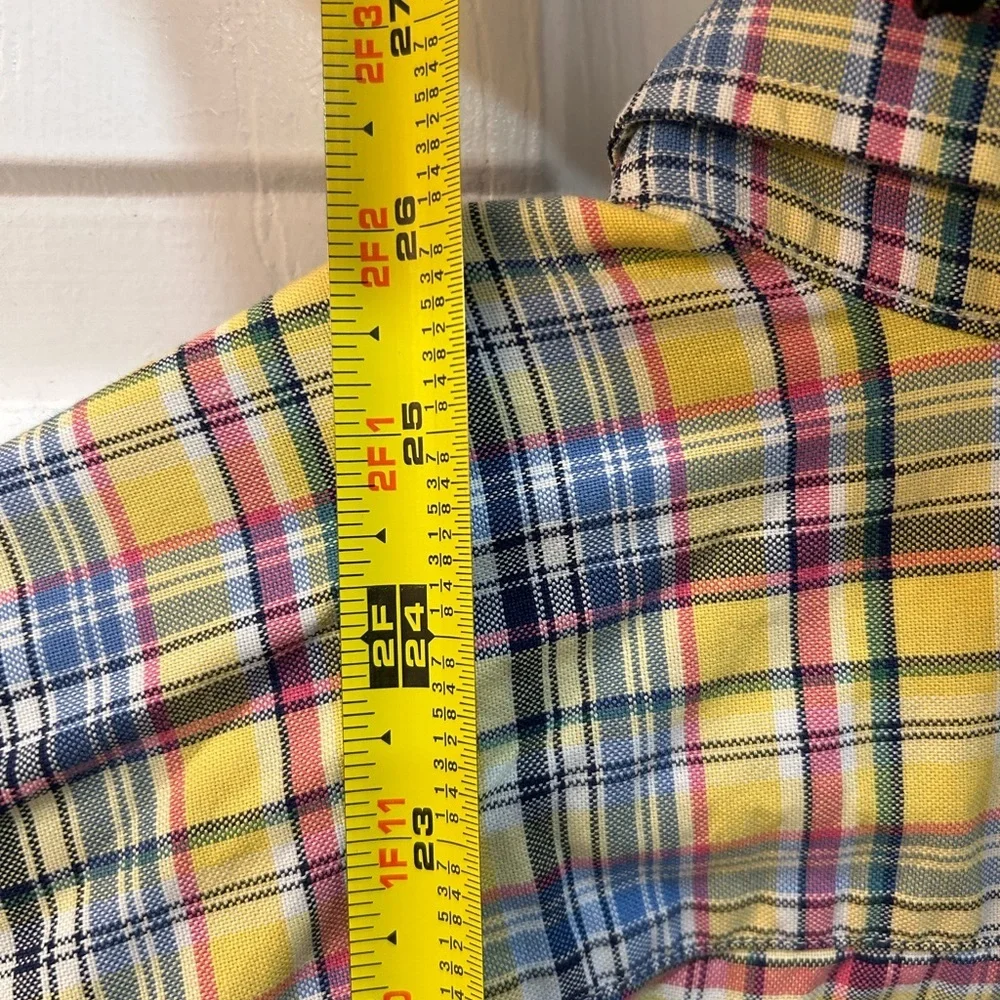 Ralph Lauren Button Front Shirt Youth Sz 14 Yellow Plaid Boys Long Sleeve Preppy
